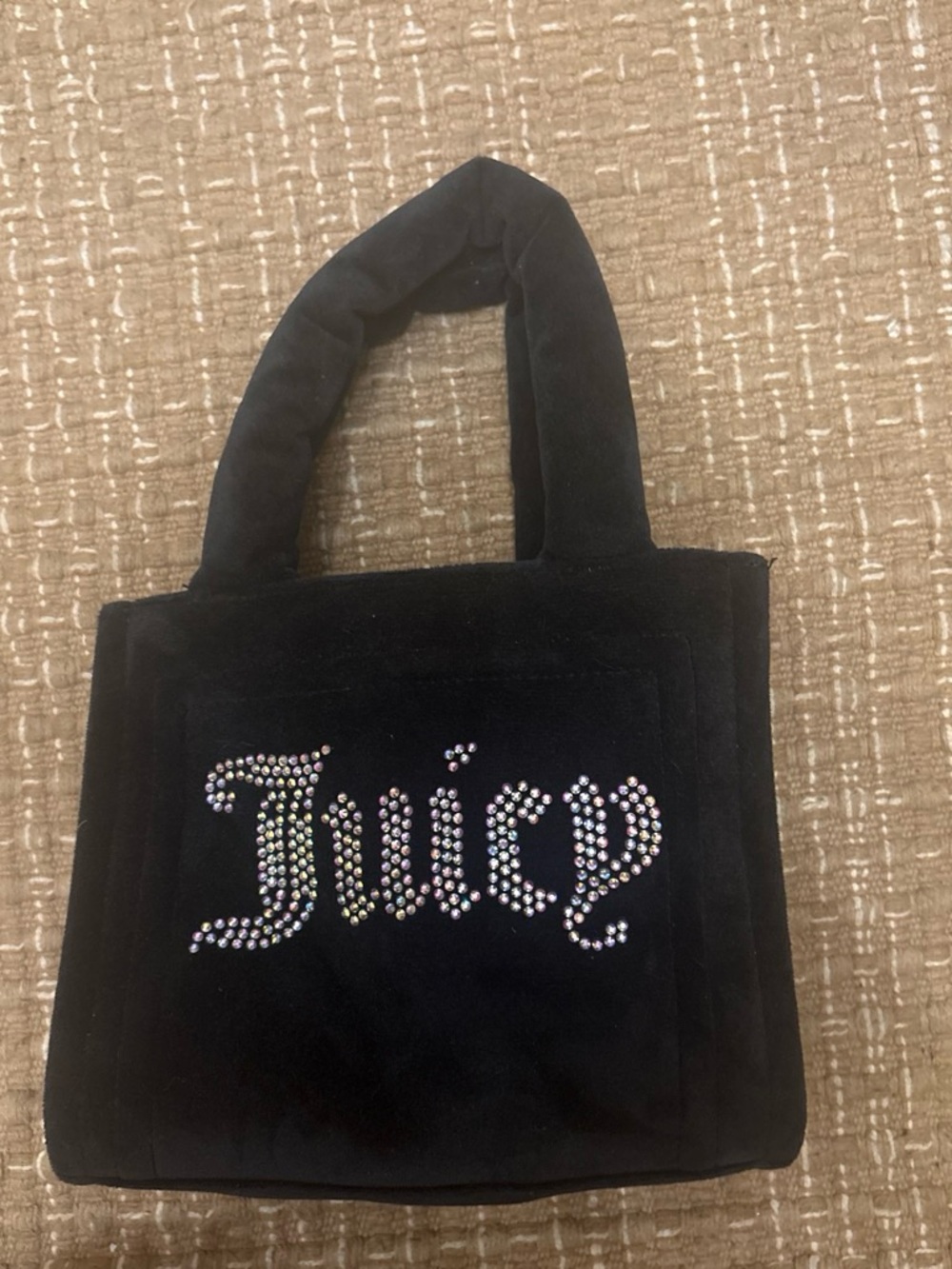 Juicy Couture Black Velvet Rhinestone Logo Tote Bag
